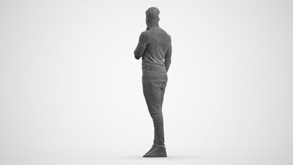 3D human model man casual standing, photogrammetry scanned person for archviz, wireframe front view