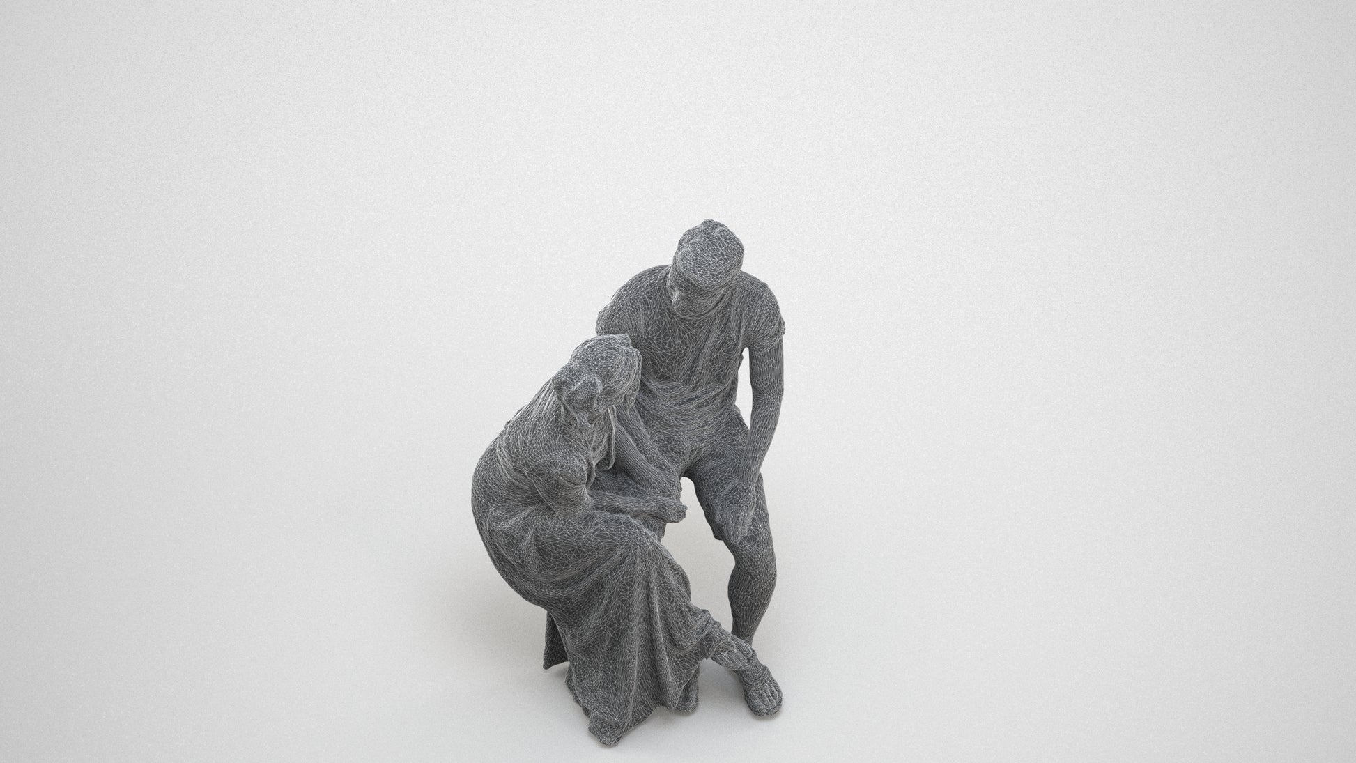 scanned 3D senior woman casual couple, photogrammetry people for Enscape and V-Ray, wireframe three-quarter view