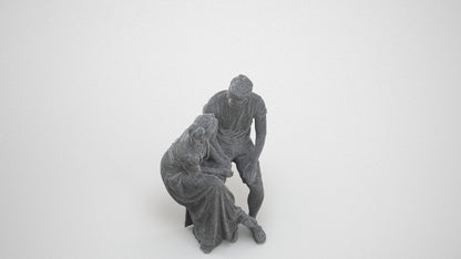 scanned 3D senior woman casual couple, photogrammetry people for Enscape and V-Ray, wireframe three-quarter view