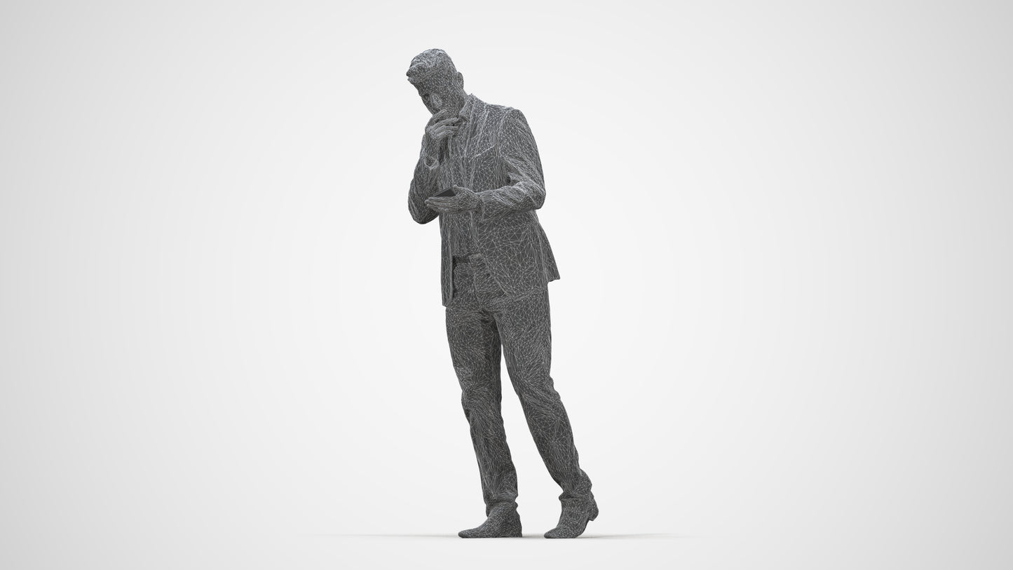3D people model man business walking, scanned human for 3ds Max rendering, wireframe back view