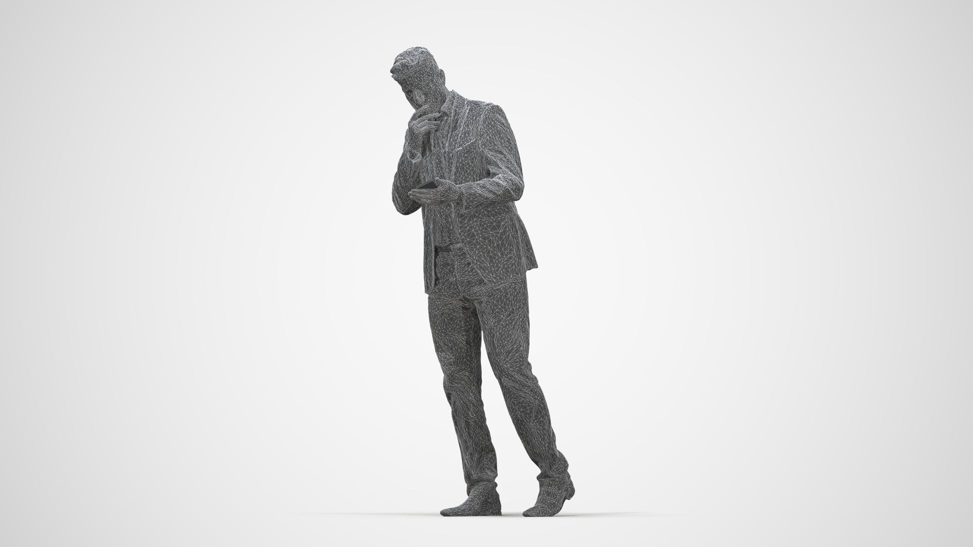 3D people model man business walking, scanned human for 3ds Max rendering, wireframe back view