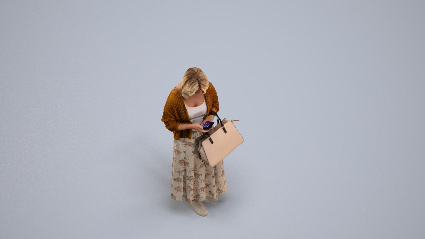 realistic 3D people woman casual standing, render-ready for V-Ray and Corona, FBX OBJ, back view render
