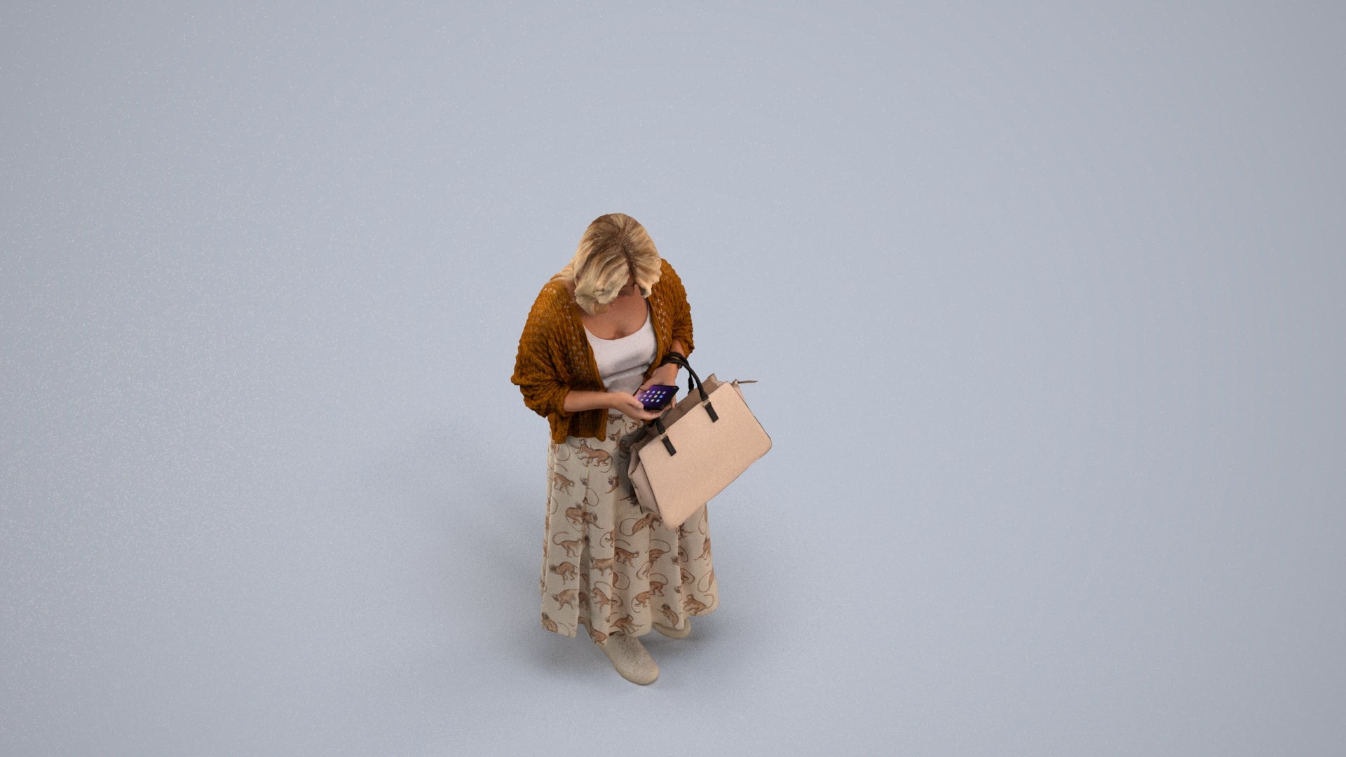 realistic 3D people woman casual standing, render-ready for V-Ray and Corona, FBX OBJ, back view render