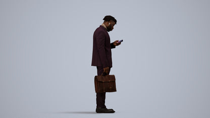 photogrammetry 3D man business standing, realistic human model archviz FBX, side view render