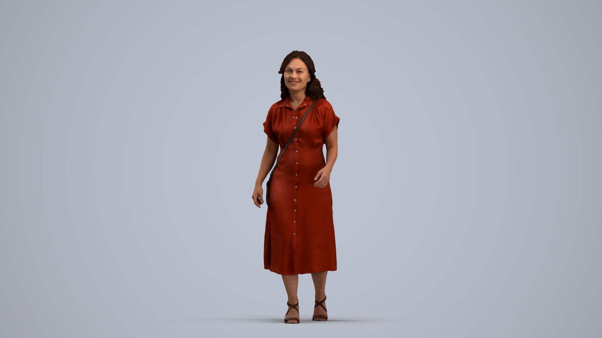 realistic 3D woman casual standing, scanned archviz people for Blender and 3ds Max, standing pose render