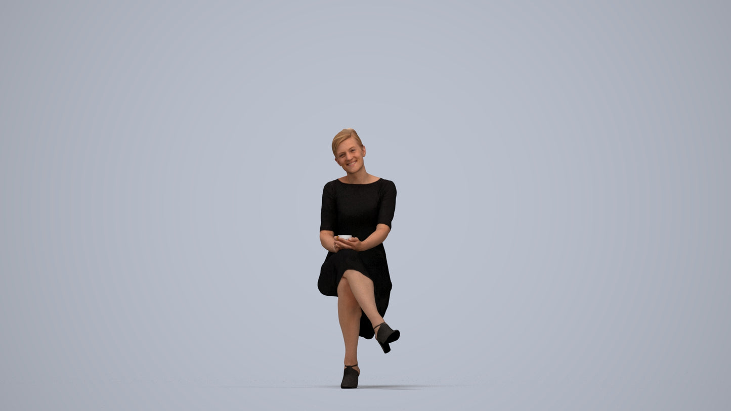 realistic 3D people woman business sitting, render-ready for V-Ray and Corona, FBX OBJ, top-down view render