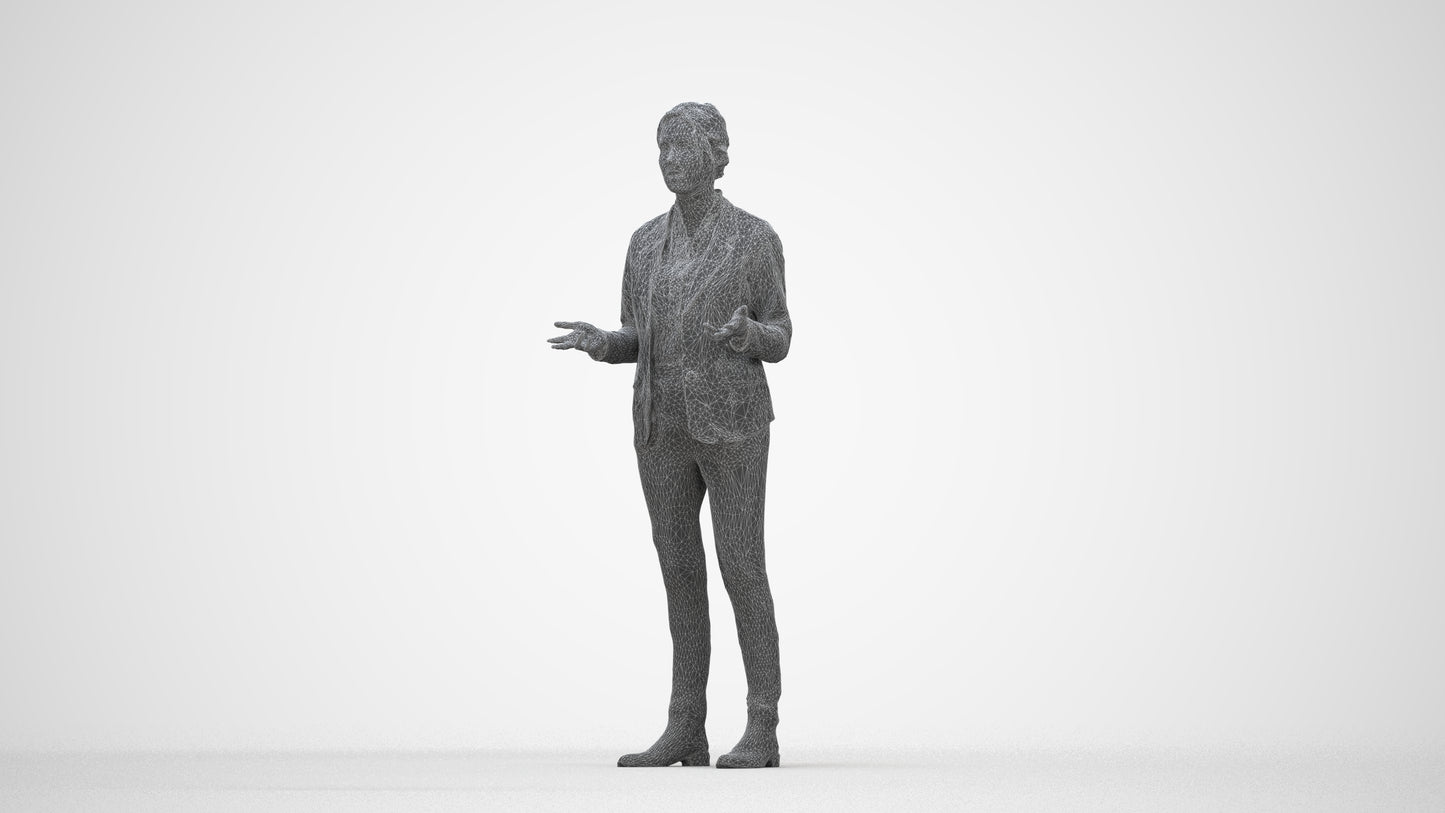 3D scanned woman business, photorealistic archviz people for Enscape and SketchUp, wireframe back view