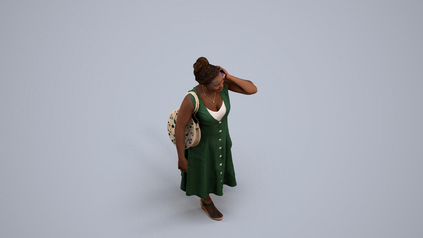 photogrammetry 3D woman casual walking, realistic human model archviz FBX, back view render
