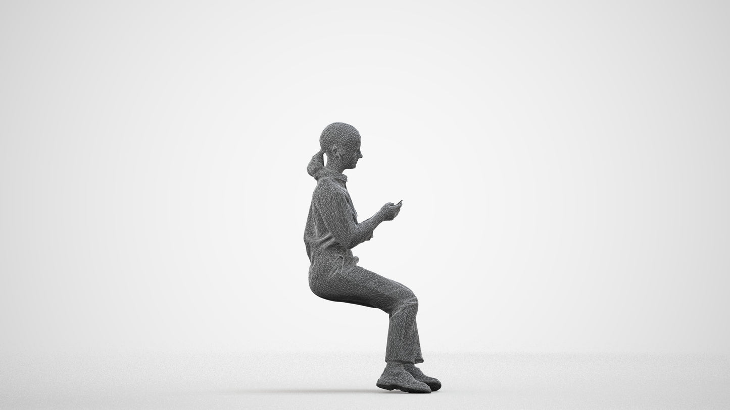 3D people model girl business kids, scanned human for 3ds Max rendering, wireframe side view