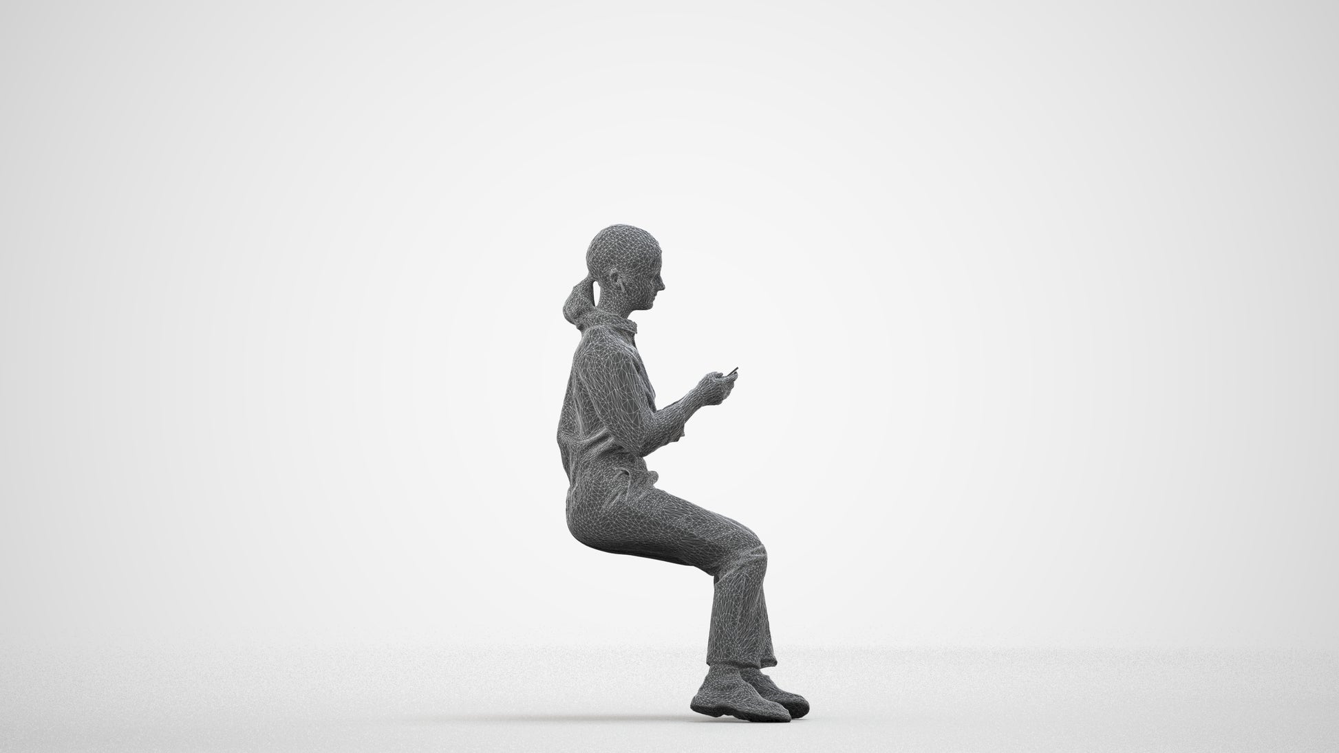 3D people model girl business kids, scanned human for 3ds Max rendering, wireframe side view