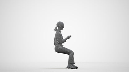3D people model girl business kids, scanned human for 3ds Max rendering, wireframe side view