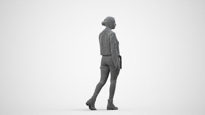 3D people model woman casual walking, scanned human for 3ds Max rendering, wireframe side view