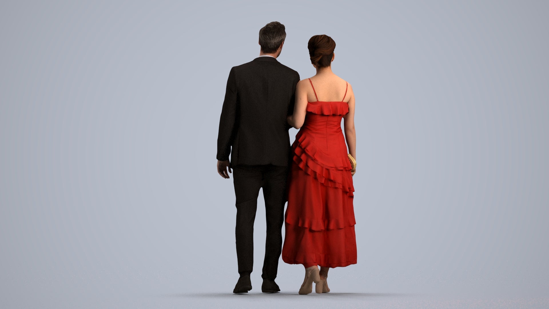photogrammetry 3D woman formal couple, realistic human model archviz FBX, front view render