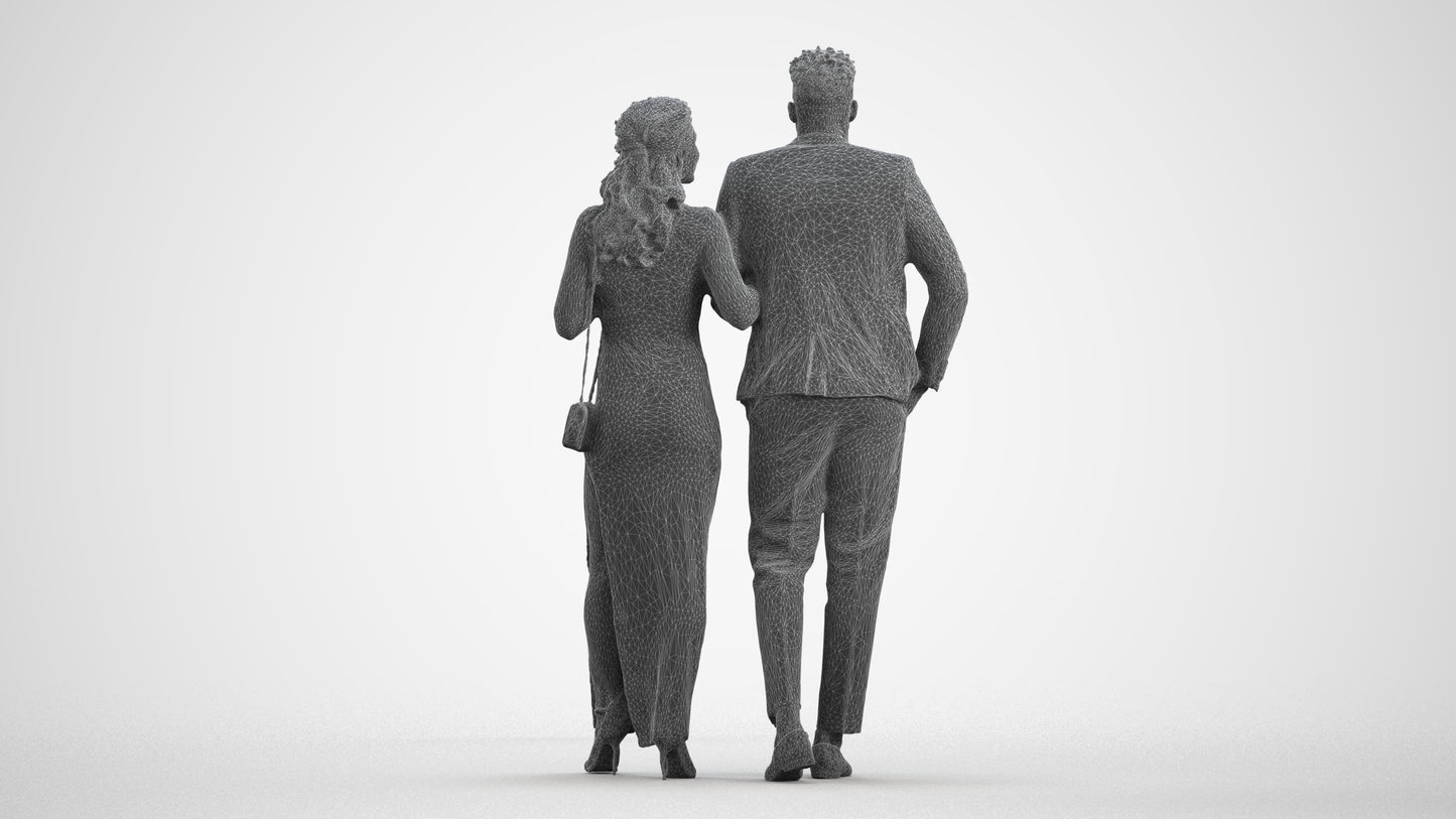 3D human model woman formal couple, photogrammetry scanned person for archviz, wireframe front view