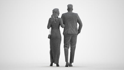 3D human model woman formal couple, photogrammetry scanned person for archviz, wireframe front view