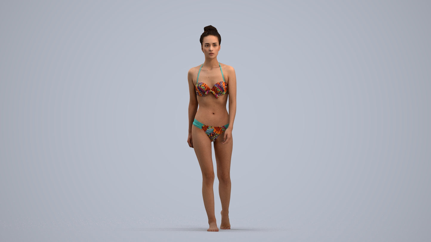 realistic 3D human woman pool, archviz people FBX OBJ for Blender, standing pose render