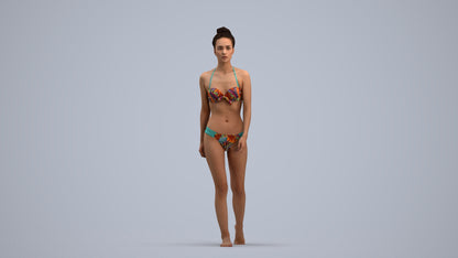 realistic 3D human woman pool, archviz people FBX OBJ for Blender, standing pose render