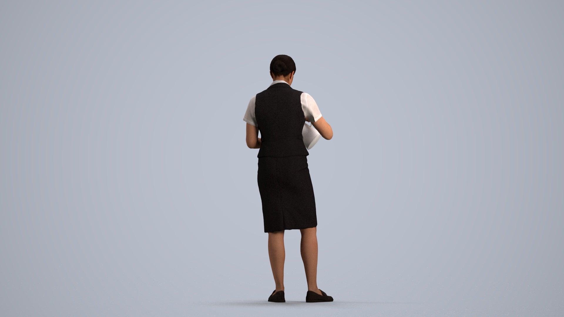 realistic 3D woman hospitality, scanned archviz people for Blender and 3ds Max, front view render