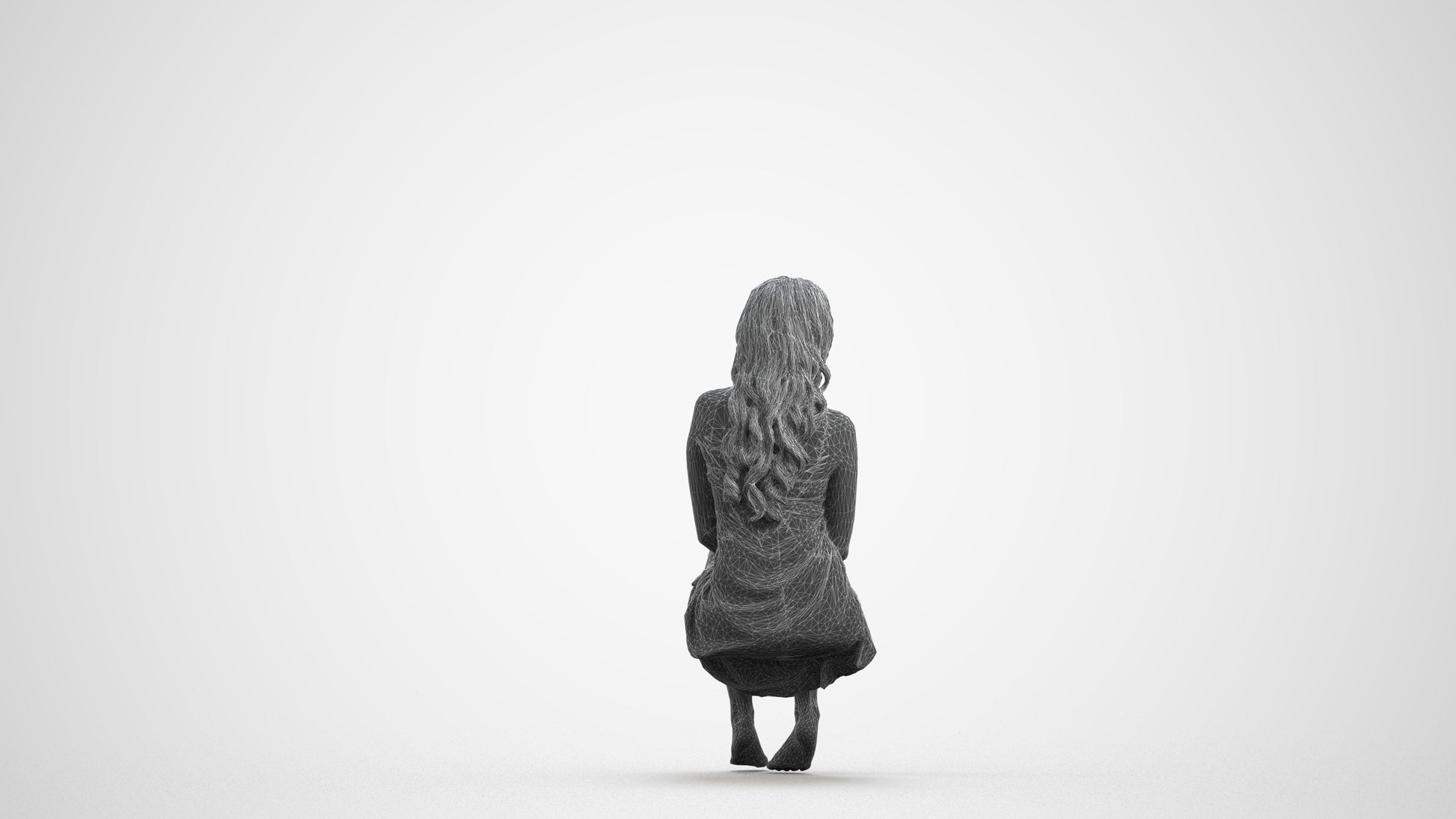 3D people model woman pool, scanned human for 3ds Max rendering, wireframe front view
