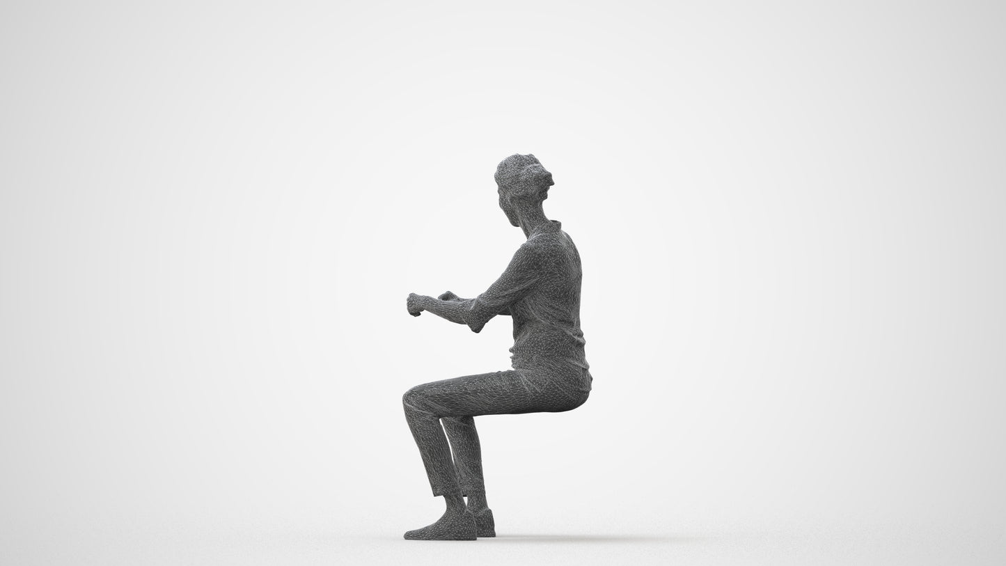 realistic 3D human woman casual sitting, archviz people FBX OBJ for Blender, square thumbnail