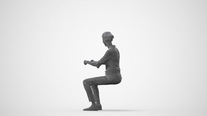 realistic 3D human woman casual sitting, archviz people FBX OBJ for Blender, square thumbnail