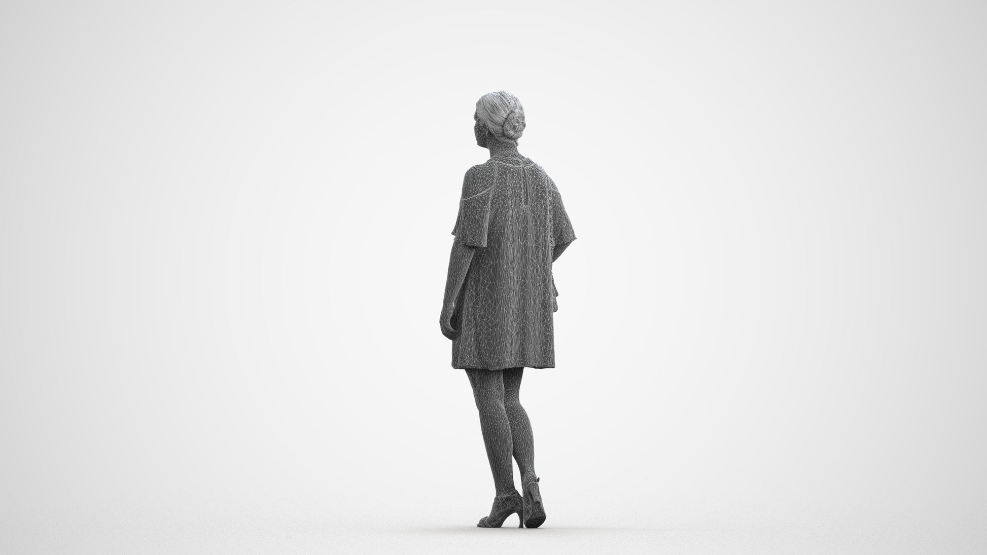 scanned 3D woman formal standing, photogrammetry people for Enscape and V-Ray, wireframe front view