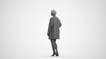 scanned 3D woman formal standing, photogrammetry people for Enscape and V-Ray, wireframe front view