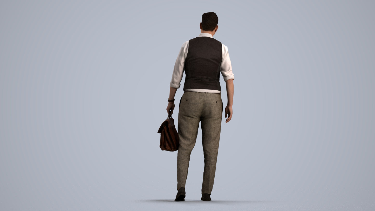 realistic 3D people man business walking, render-ready for V-Ray and Corona, FBX OBJ, front view render