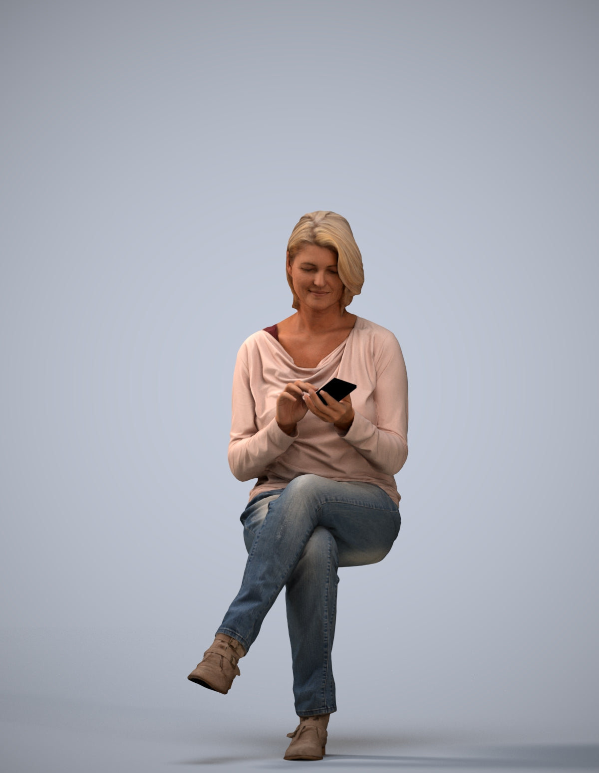 3D people model woman casual sitting, scanned human for 3ds Max rendering