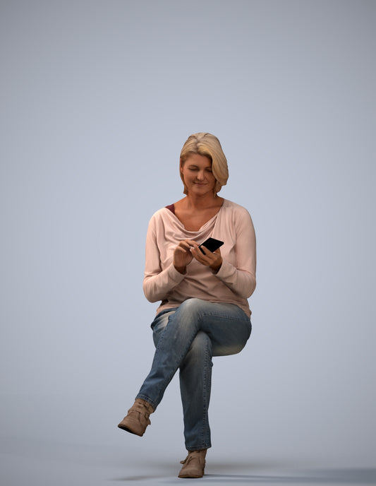 3D people model woman casual sitting, scanned human for 3ds Max rendering