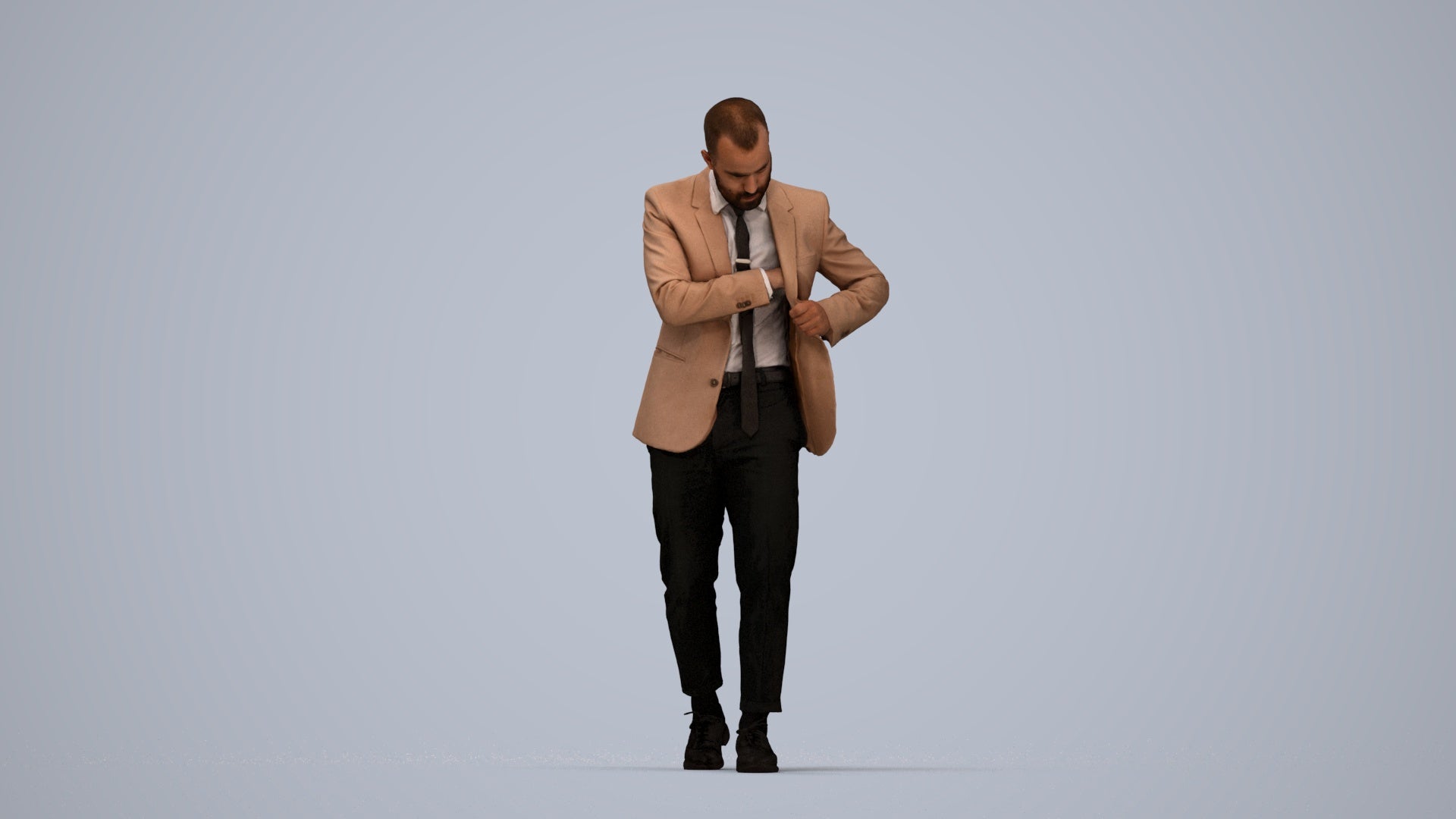 realistic 3D human man business walking, archviz people FBX OBJ for Blender, top-down view render