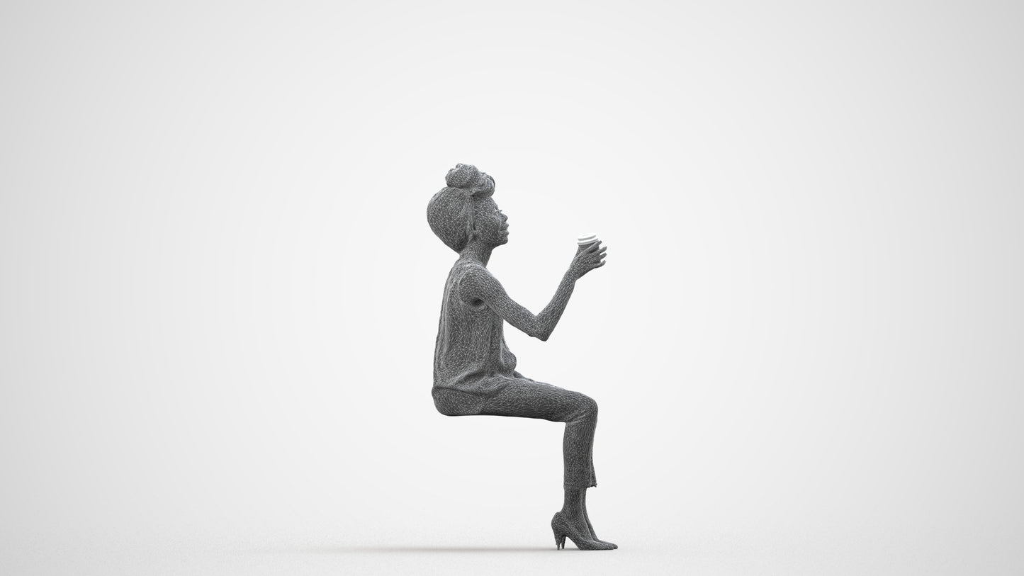 realistic 3D people woman casual sitting, render-ready for V-Ray and Corona, FBX OBJ, wireframe side view