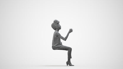 realistic 3D people woman casual sitting, render-ready for V-Ray and Corona, FBX OBJ, wireframe side view