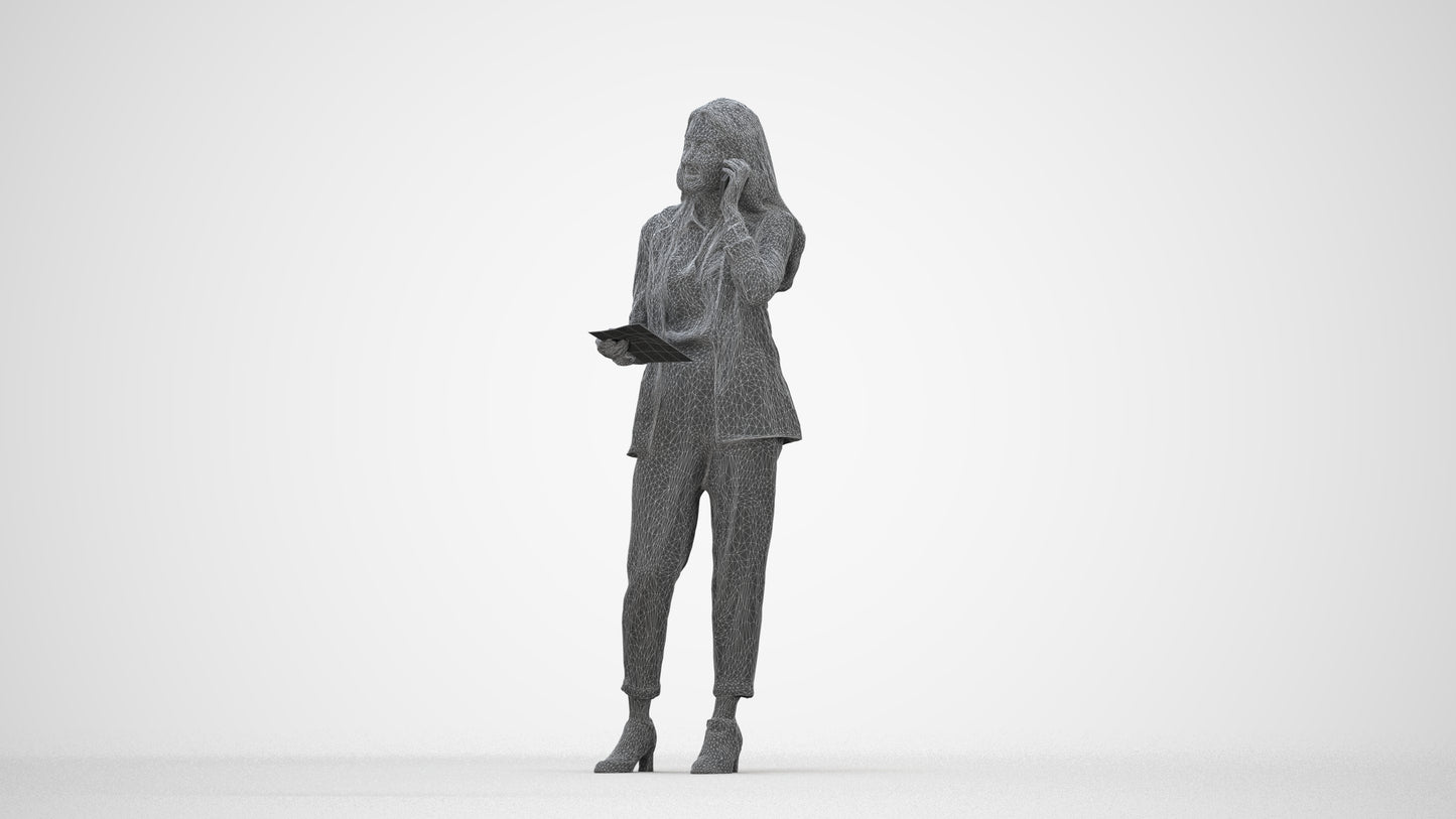 3D scanned woman business, photorealistic archviz people for Enscape and SketchUp, wireframe back view