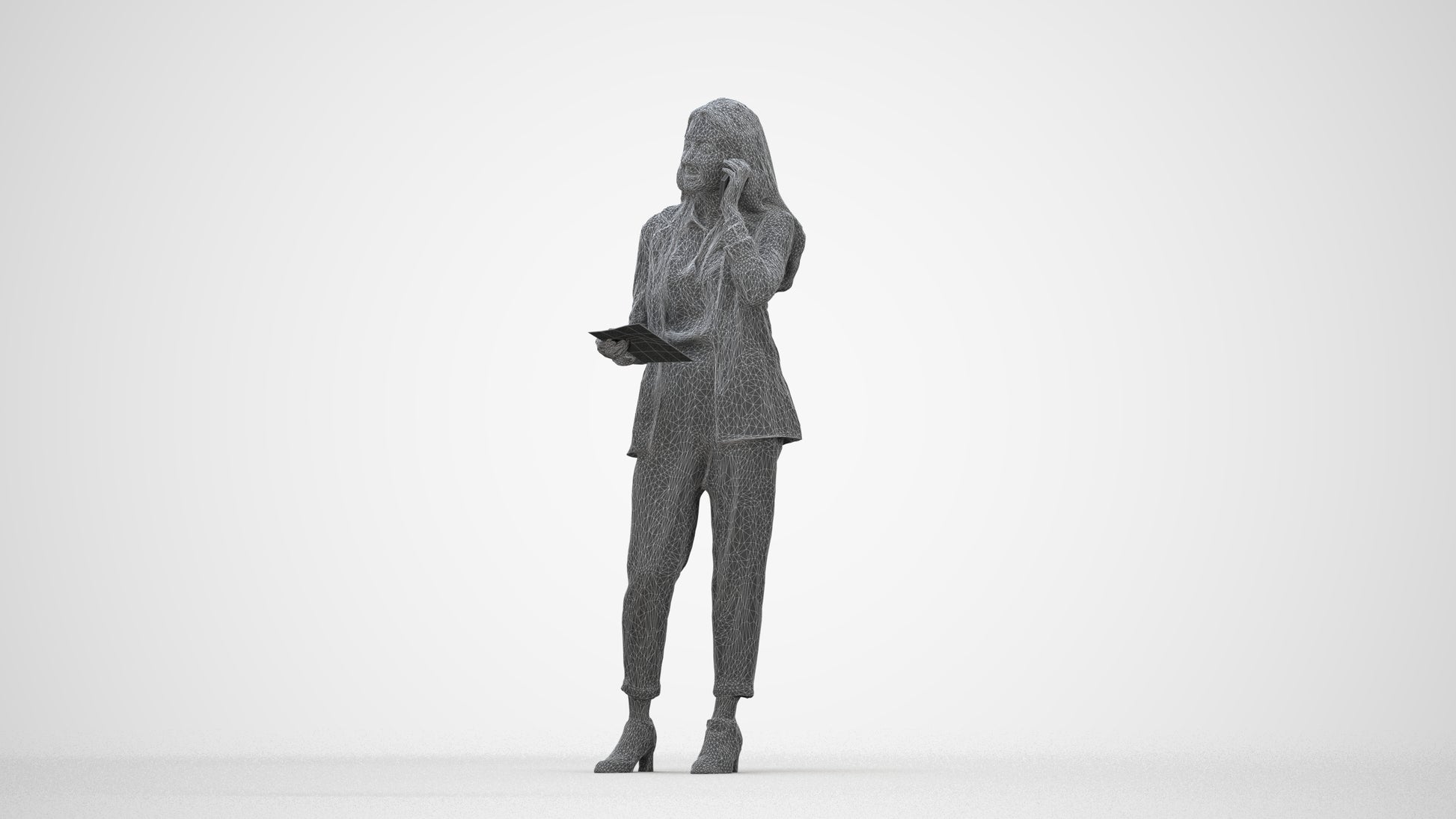 3D scanned woman business, photorealistic archviz people for Enscape and SketchUp, wireframe back view