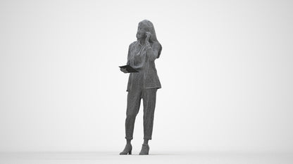 3D scanned woman business, photorealistic archviz people for Enscape and SketchUp, wireframe back view