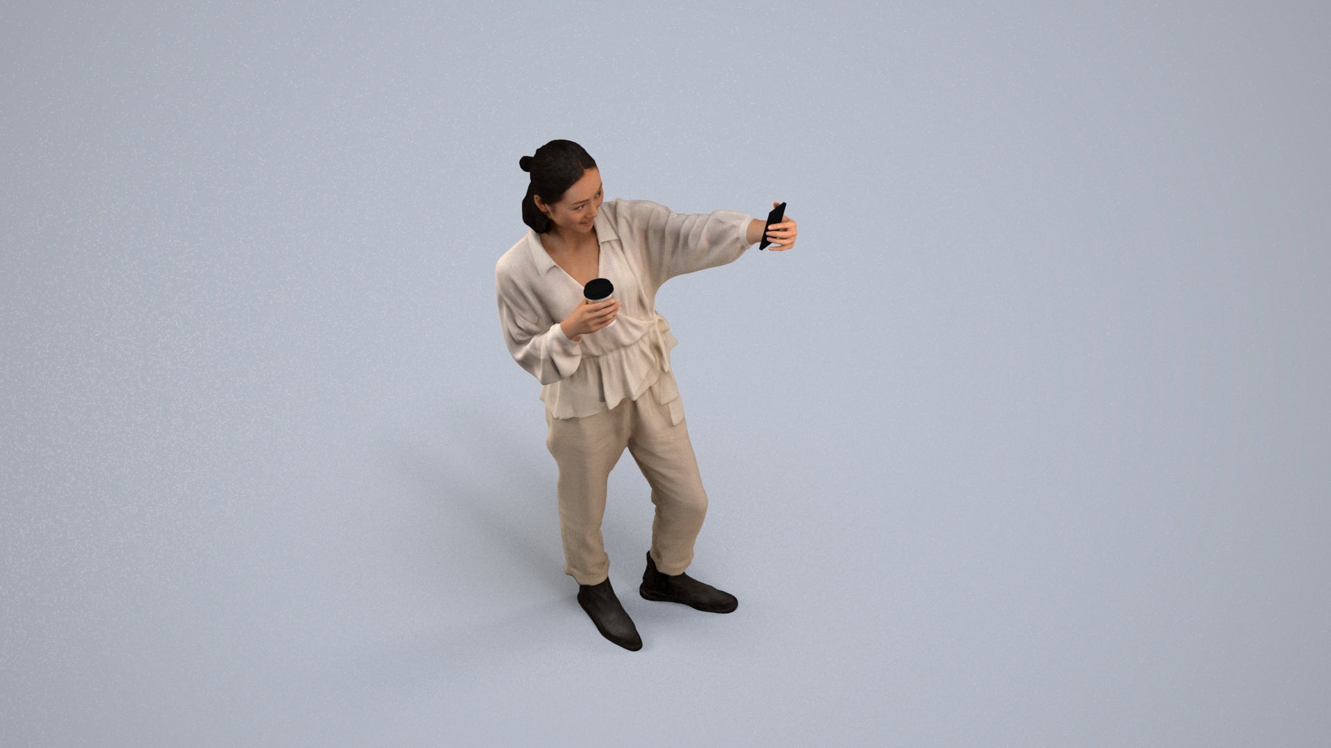 scanned 3D woman casual standing, photogrammetry people for Enscape and V-Ray, back view render