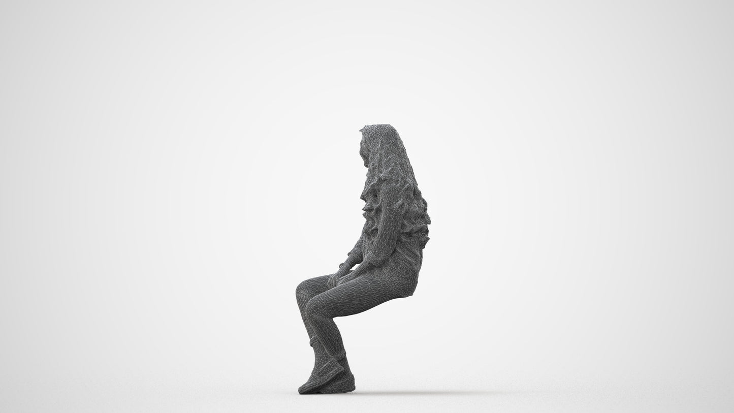 realistic 3D human woman casual sitting, archviz people FBX OBJ for Blender, square thumbnail