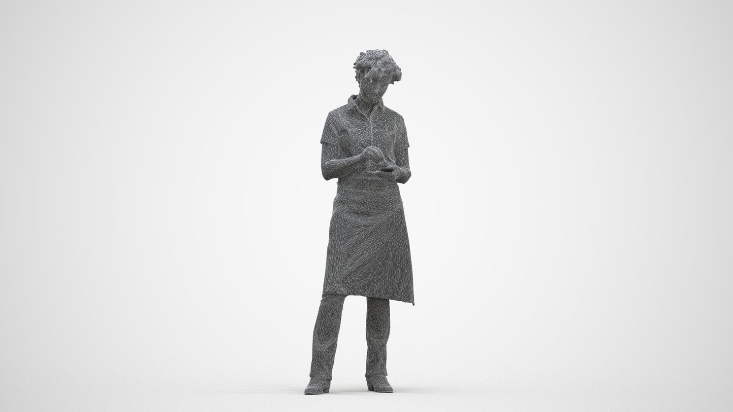 3D scanned woman hospitality, photorealistic archviz people for Enscape and SketchUp, three-quarter front view render