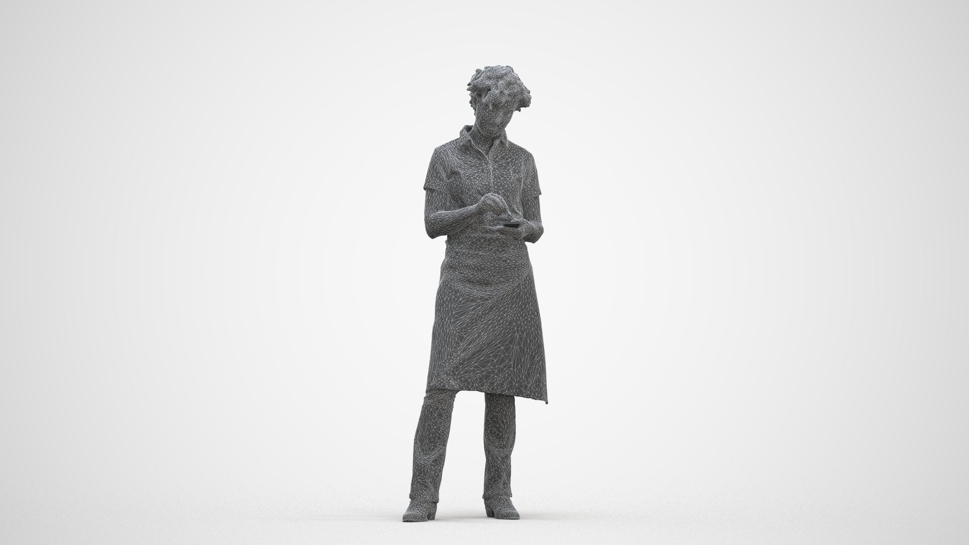 3D scanned woman hospitality, photorealistic archviz people for Enscape and SketchUp, three-quarter front view render