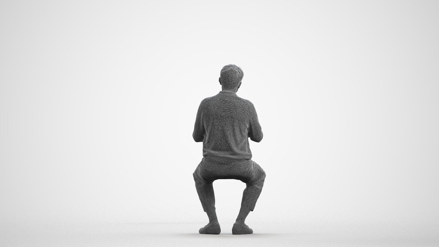 realistic 3D people man casual sitting, render-ready for V-Ray and Corona, FBX OBJ, wireframe front view