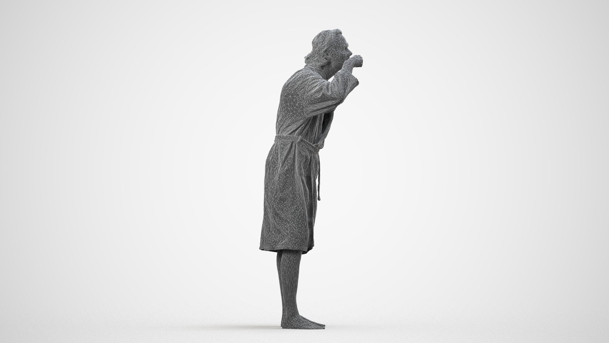 photogrammetry 3D man casual bathroom, realistic human model archviz FBX, wireframe side view