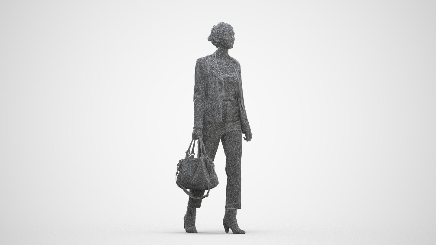 realistic 3D people woman business walking, render-ready for V-Ray and Corona, FBX OBJ, three-quarter front view render