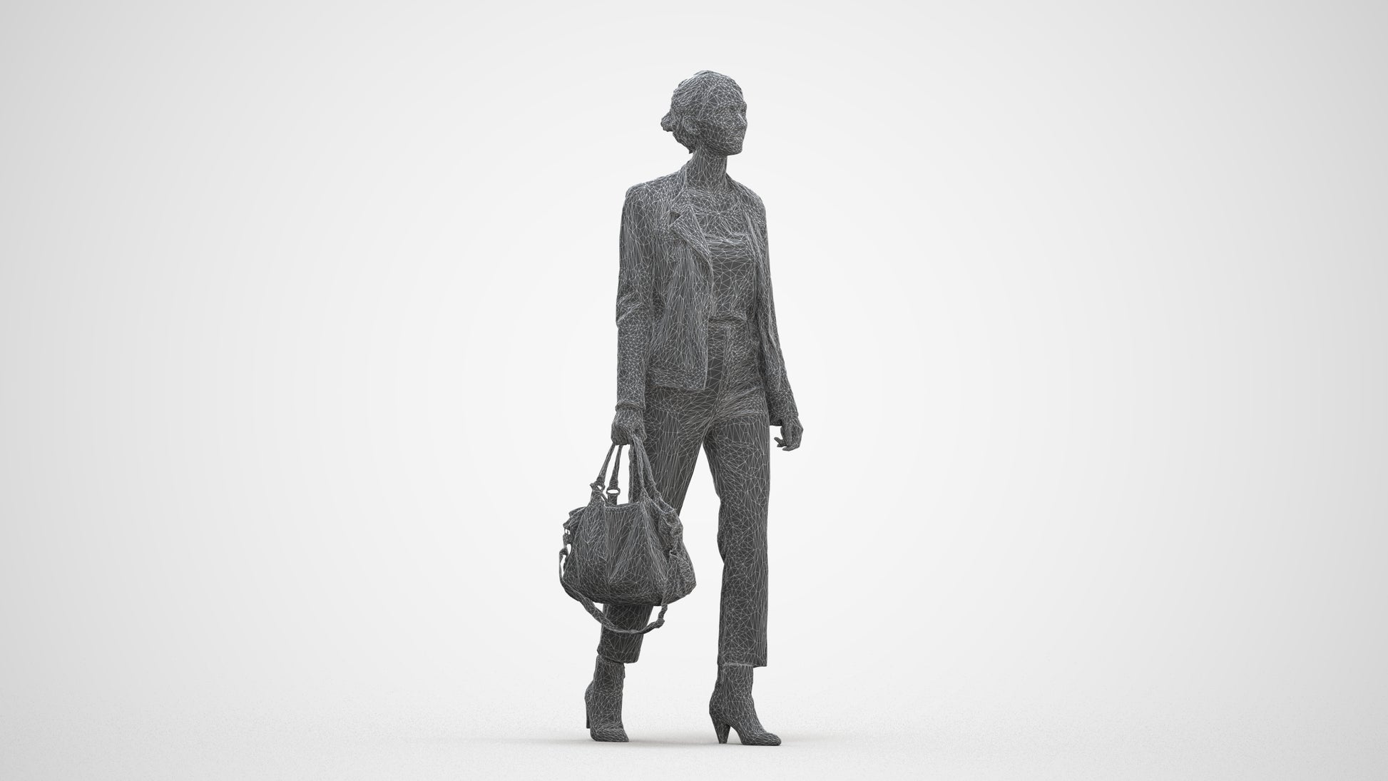realistic 3D people woman business walking, render-ready for V-Ray and Corona, FBX OBJ, three-quarter front view render