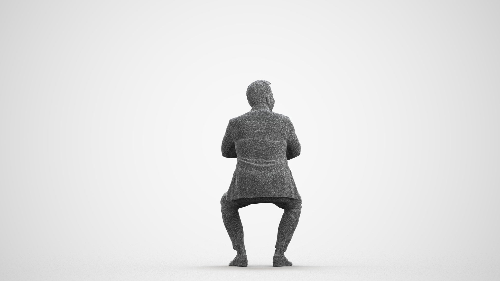 realistic 3D man business, scanned archviz people for Blender and 3ds Max, wireframe front view