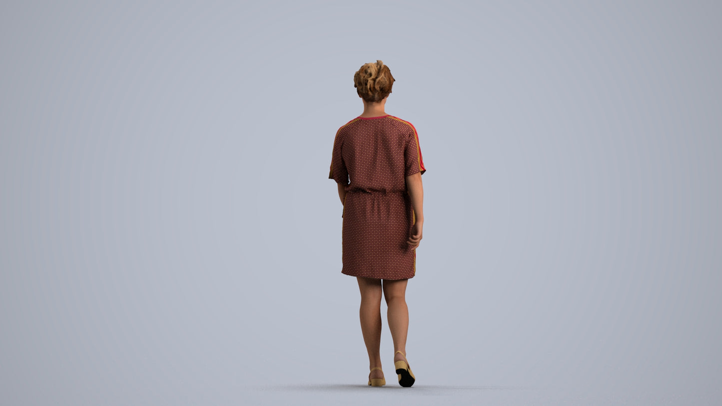 3D people model woman casual walking, scanned human for 3ds Max rendering, front view render