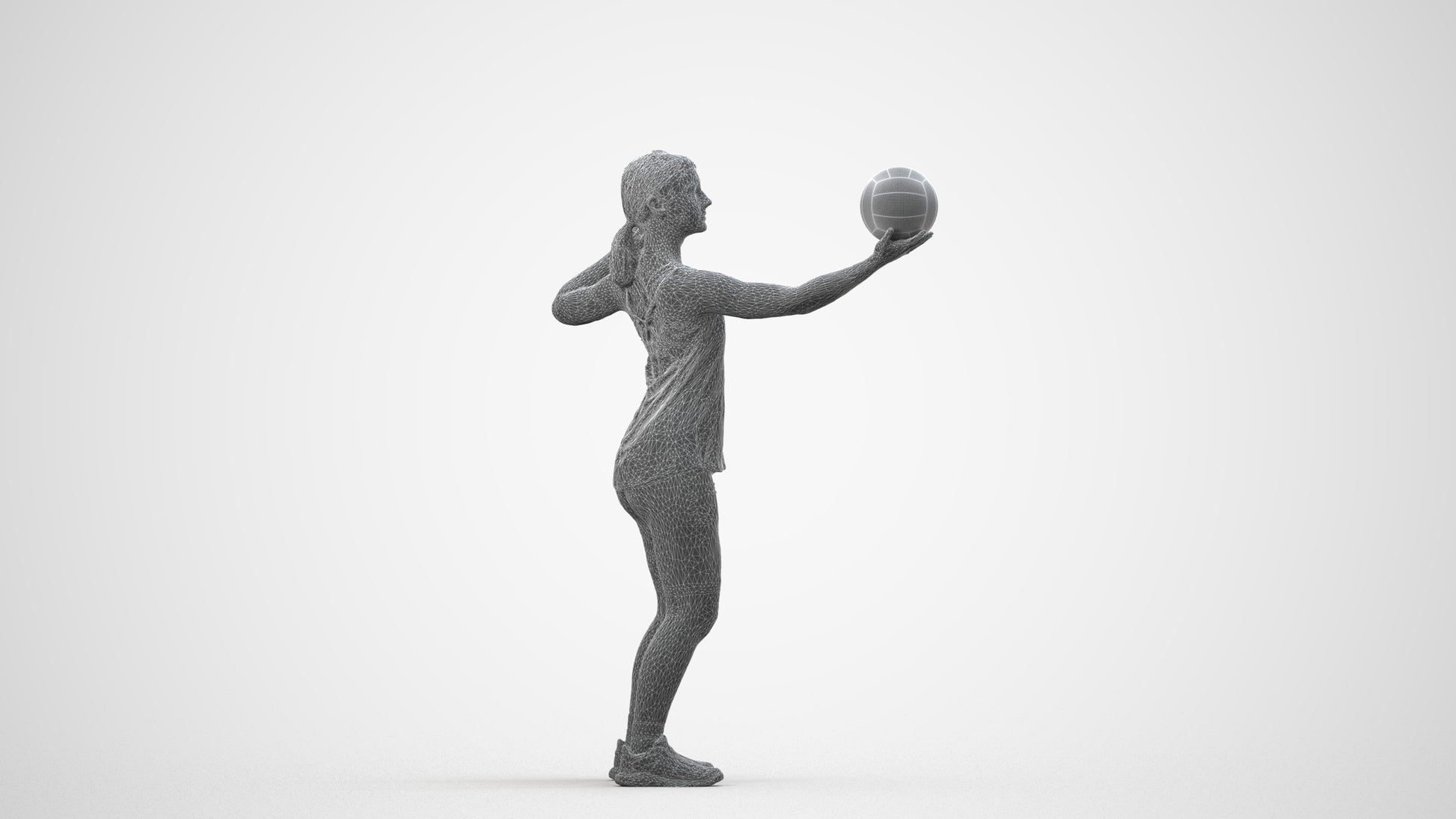 photogrammetry 3D girl sport, realistic human model archviz FBX, wireframe side view