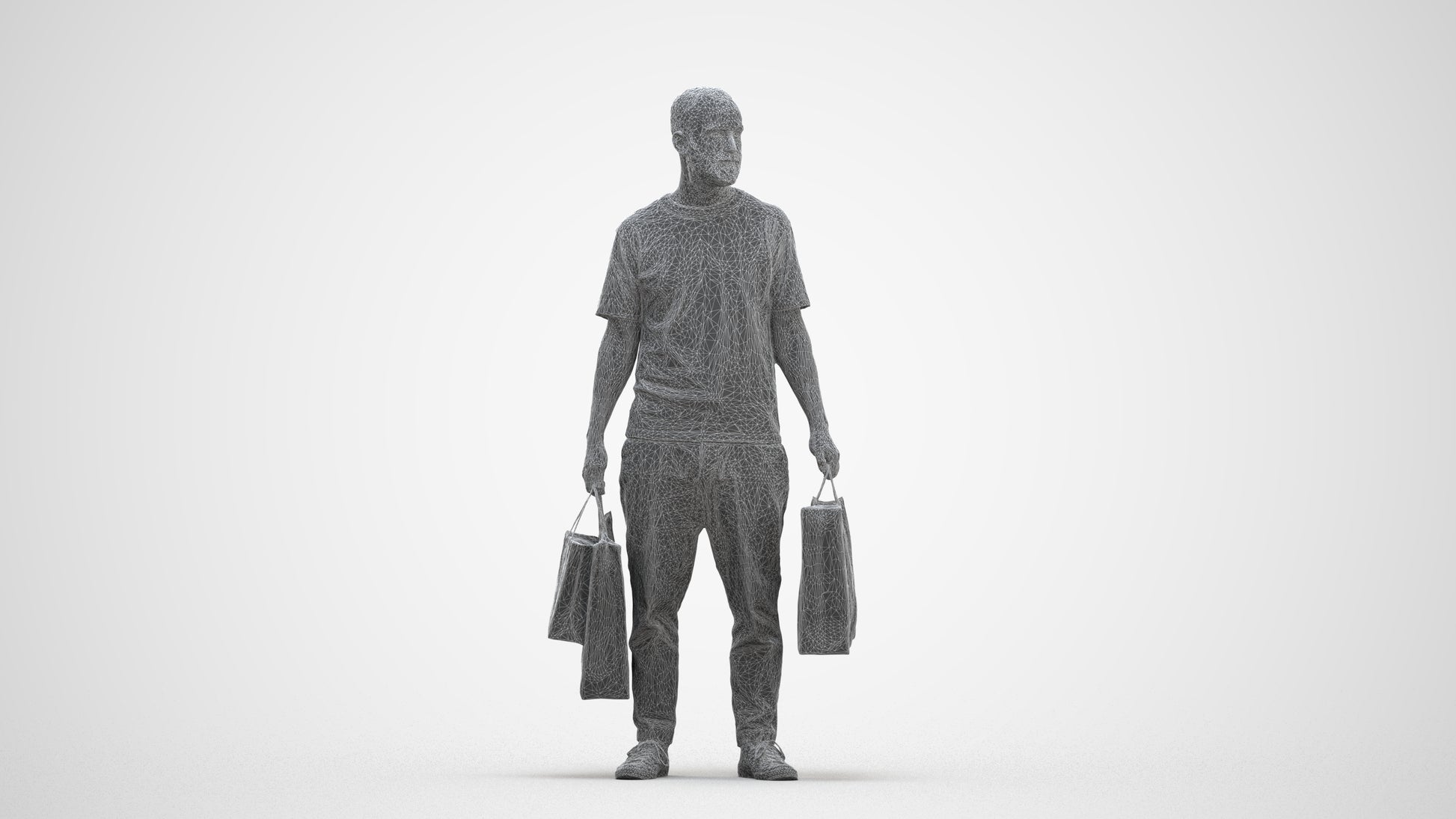 3D people model man casual shopping, scanned human for 3ds Max rendering, three-quarter front view render