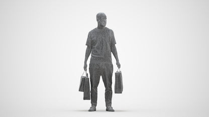 3D people model man casual shopping, scanned human for 3ds Max rendering, three-quarter front view render