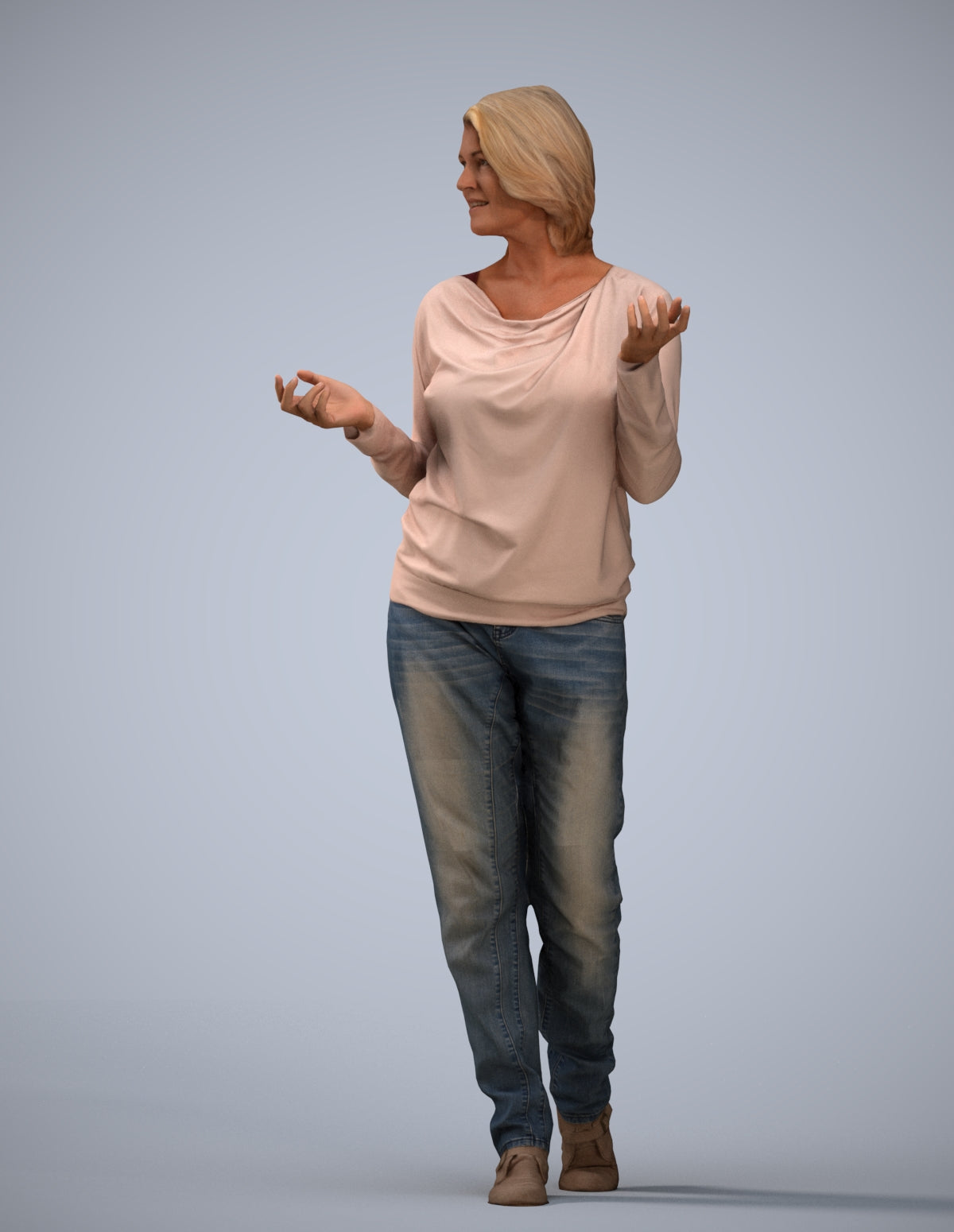 realistic 3D human woman casual walking, archviz people FBX OBJ for Blender